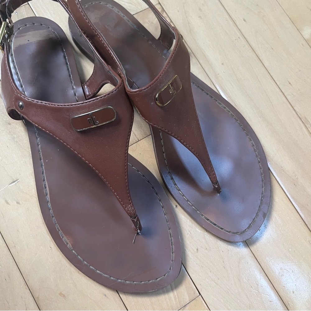 Lauren Ralph Lauren Brown Leather Thong Sandals size 9